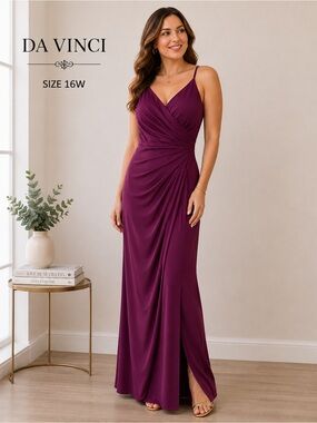 DA VINCI Magenta Draped Evening Gown Formal Maxi Dress/size 16W